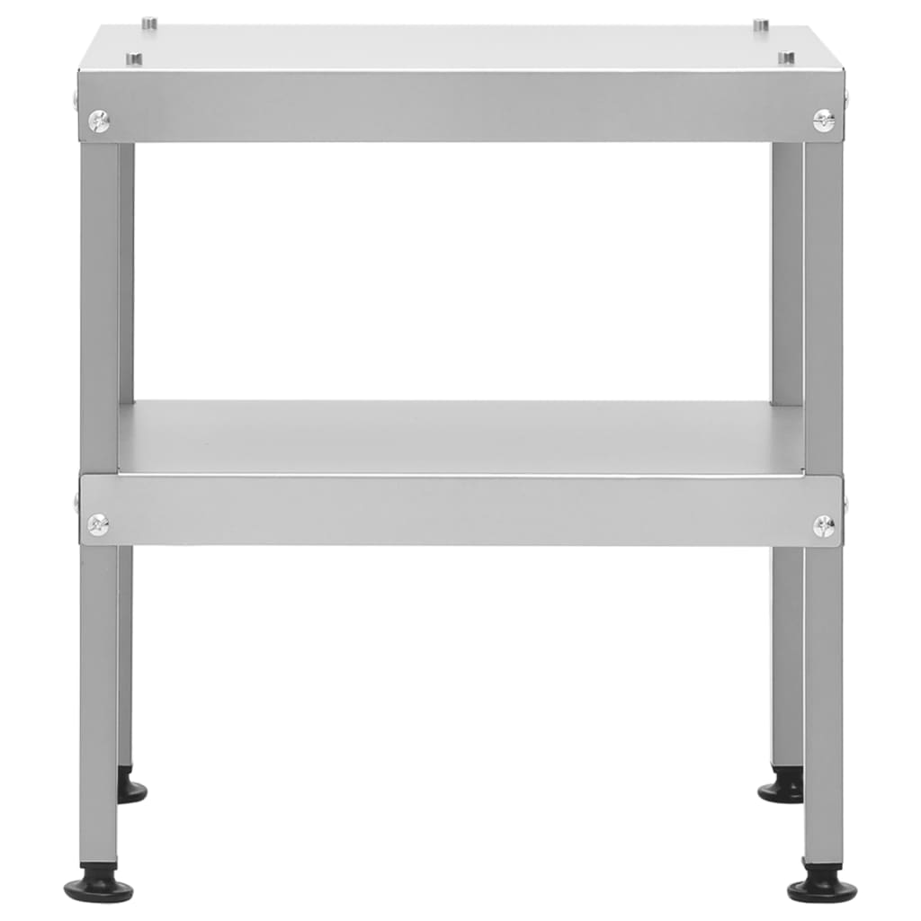 Galvanized steel oven smoker table with two shelves and adjustable legs, 15.7x11x17.5 inches tall.