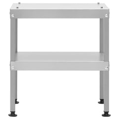 Galvanized steel oven smoker table with two shelves and adjustable legs, 15.7x11x17.5 inches tall.