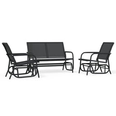 3 Piece Garden Glider Lounge Set Black Textilene and Steel