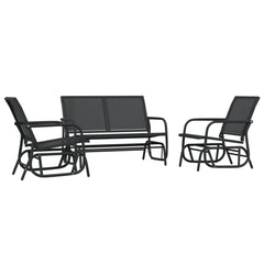 3 Piece Garden Glider Lounge Set Black Textilene and Steel