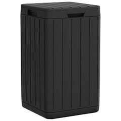 Anthracite outdoor garbage bin with wood-grain texture and 21.1-gallon capacity.
