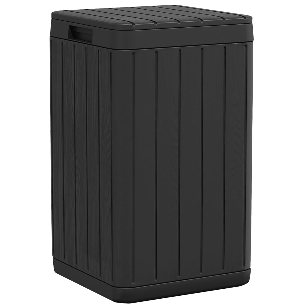 Anthracite outdoor garbage bin with vertical slats, 21.1-gallon capacity, and top handle.