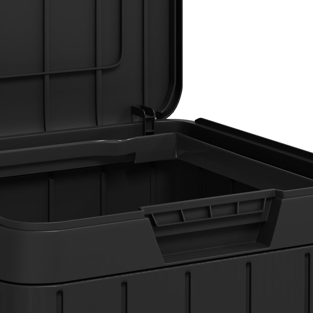 Anthracite outdoor garbage bin with open lid, 21.1-gallon capacity, made of polypropylene.