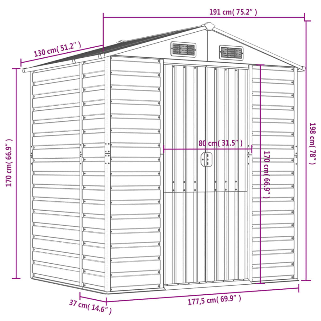 Garden Shed Anthracite 75.2x51.2x78 Galvanized Steel