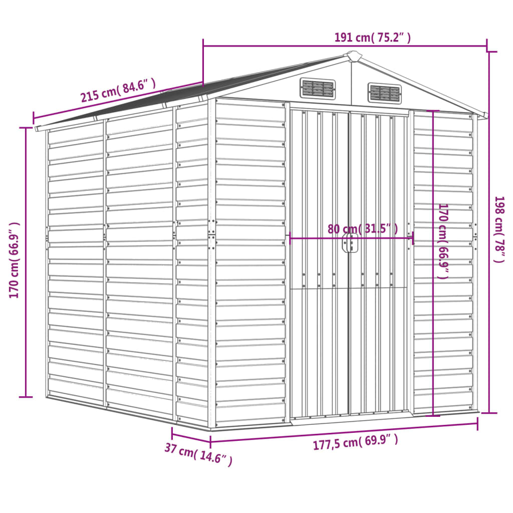 Garden Shed Anthracite 75.2x84.6x78 Galvanized Steel
