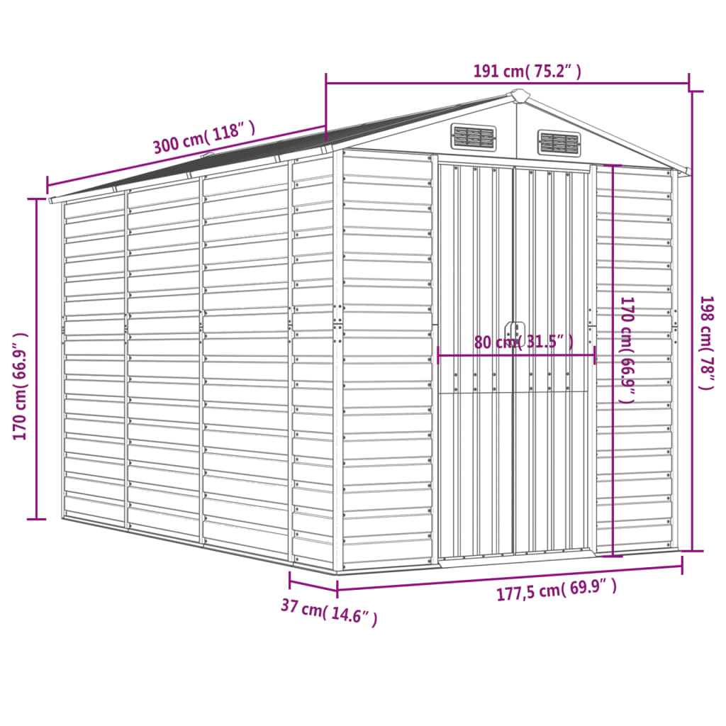 Garden Shed Anthracite 75.2x118.1x78 Galvanized Steel