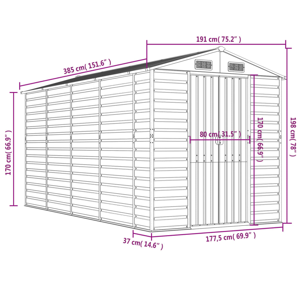 Garden Shed Anthracite 75.2x151.6x78 Galvanized Steel