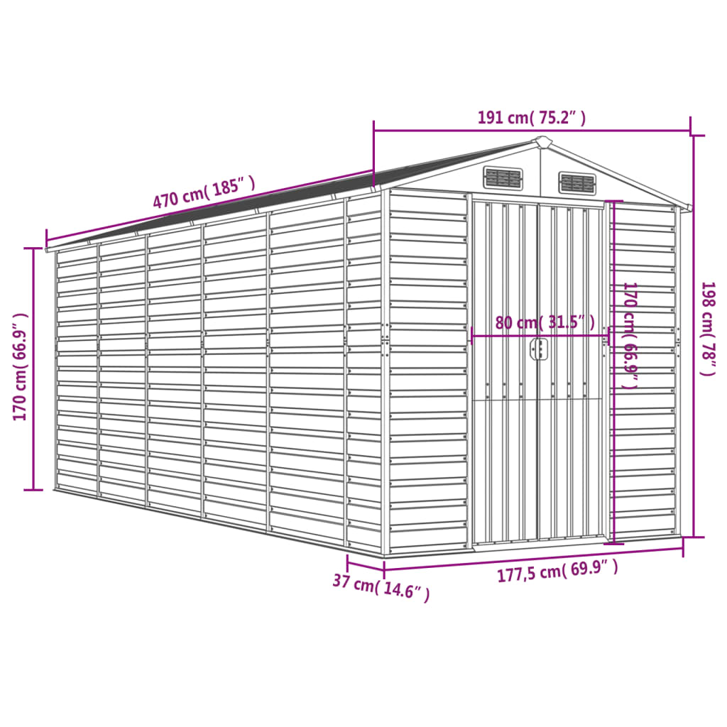 Garden Shed Anthracite 75.2x185x78 Galvanized Steel