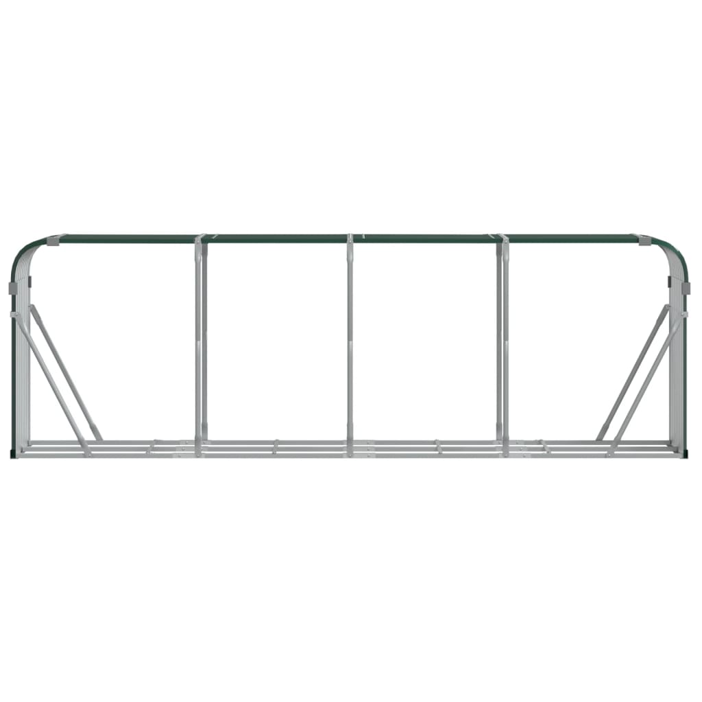 Green galvanized steel log holder, 118.1x17.7x39.4 inches, with open frame design.