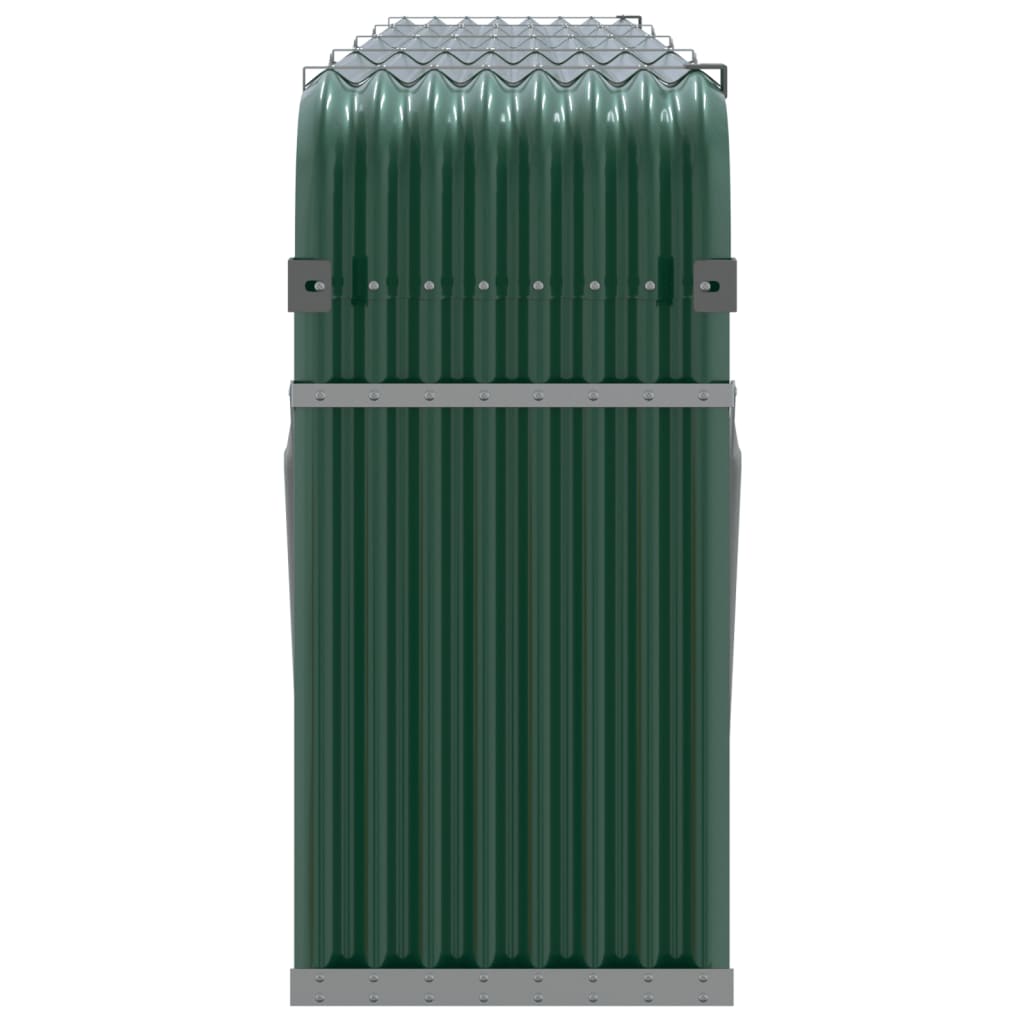 Green galvanized steel log holder with vertical slats, 118.1x17.7x39.4 inches.
