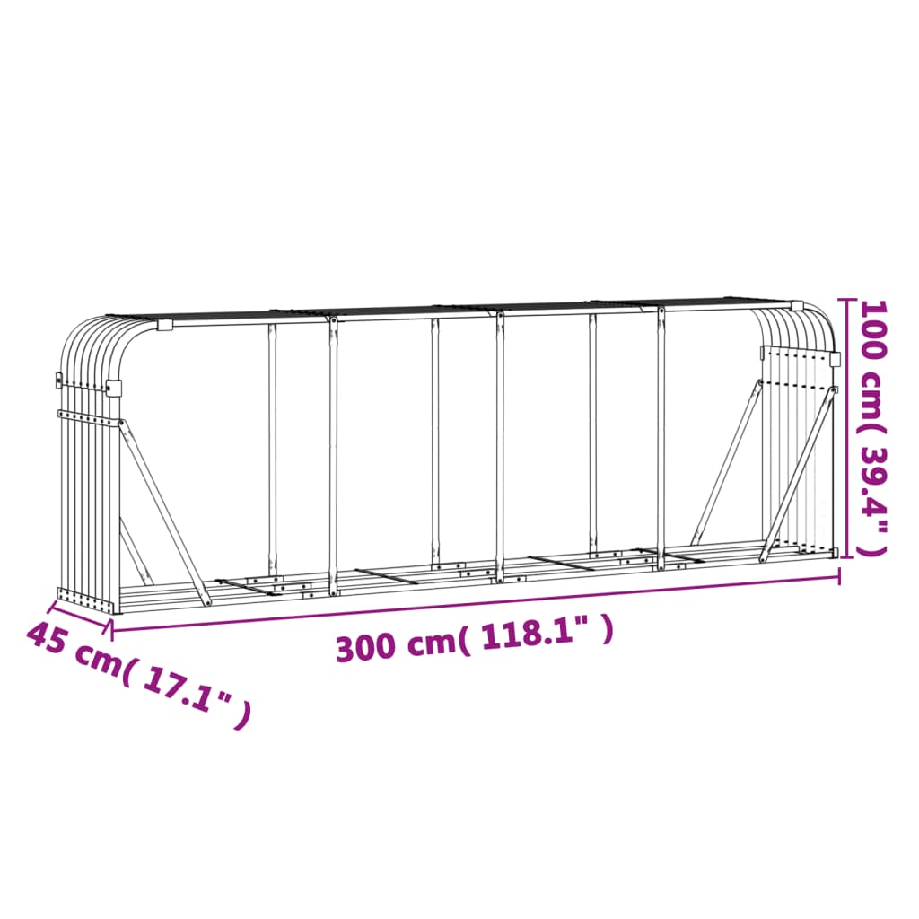Log Holder Light Brown 118.1x17.7x39.4 Galvanized Steel