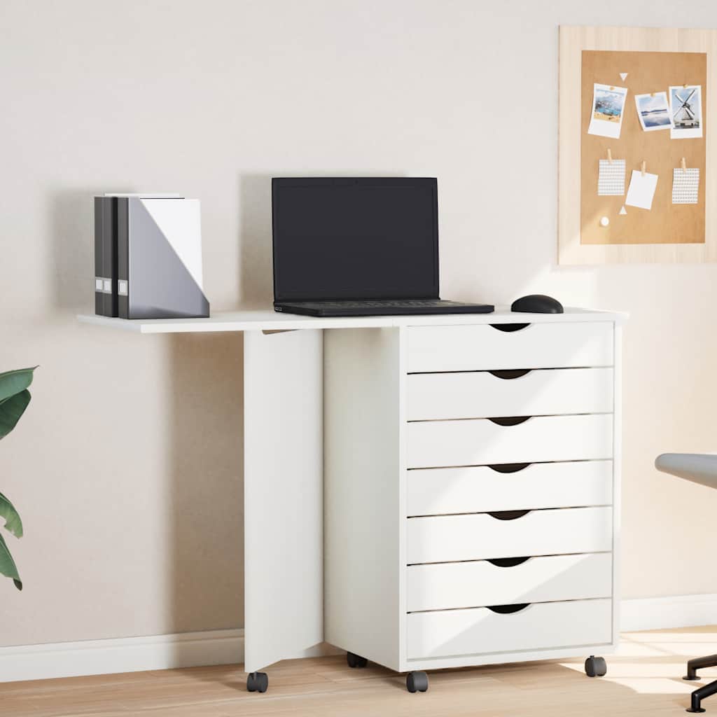 Rolling Cabinet White Solid pine wood, engineered wood, plastic