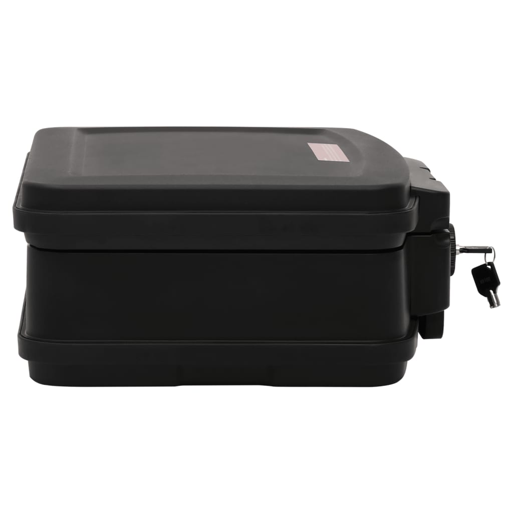 Black Bostome fireproof waterproof safe box with keyed lock and handle.