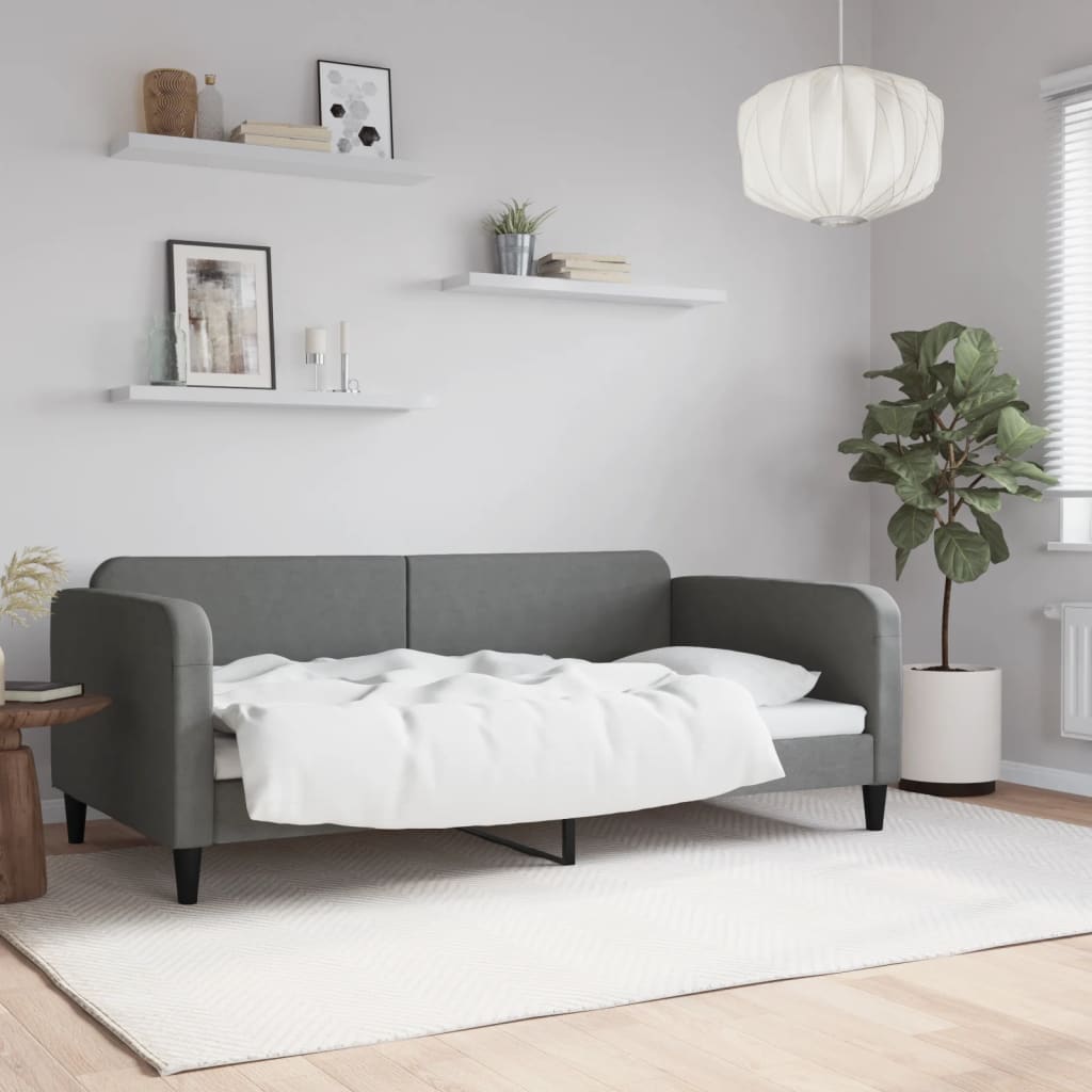 Day Bed Dark Gray Polyester, Metal, Solid Wood, Plywood Twin