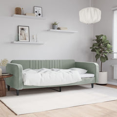 Day Bed Light Grey Velvet, Metal, Plywood, Solid Wood Twin