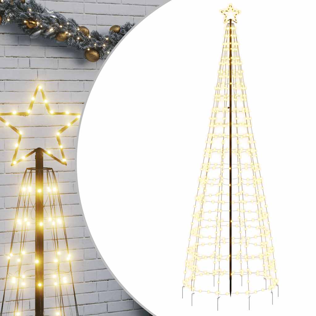 118.1" LED Christmas tree with 570 warm white lights and sturdy metal stand for outdoor use.