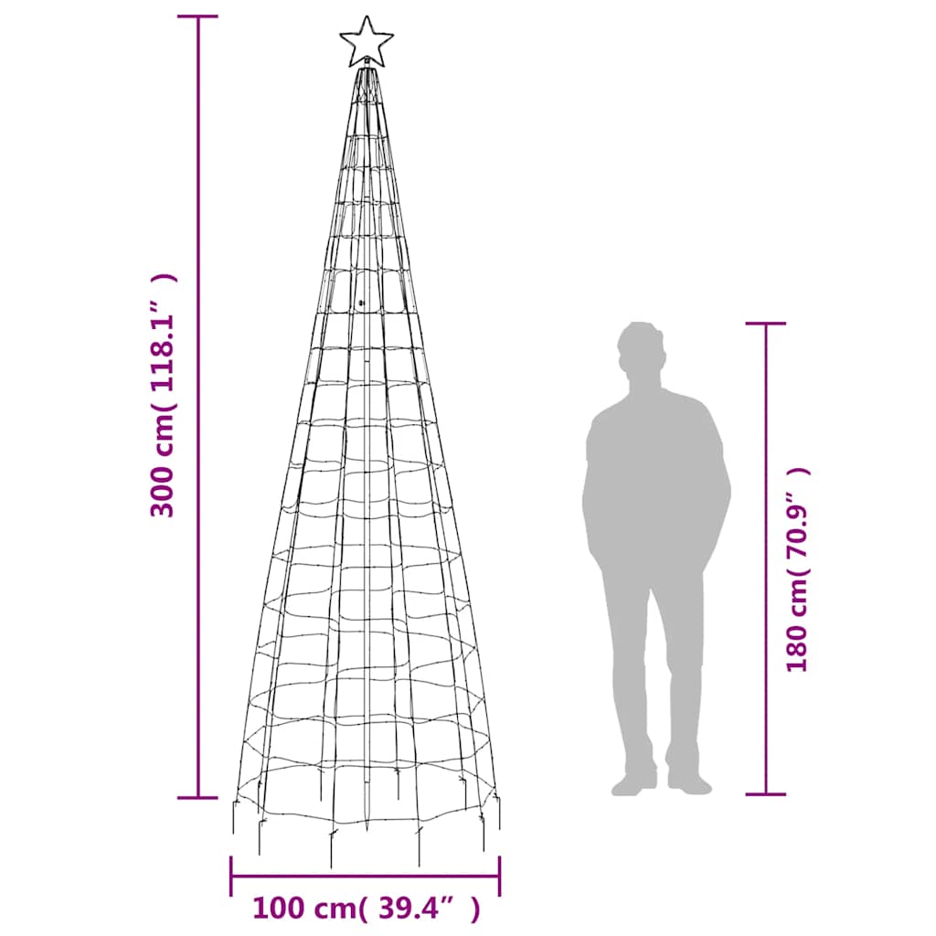 118.1" LED Christmas tree with 570 warm white lights and sturdy metal stand for outdoor use.