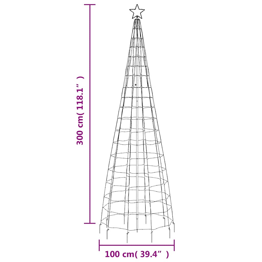 A tall 118.1-inch Christmas tree with 570 cold white LEDs and a sturdy metal stand.