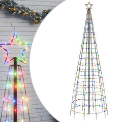 A 118.1-inch outdoor LED Christmas tree with 570 colorful lights and a star topper on a metal stand.