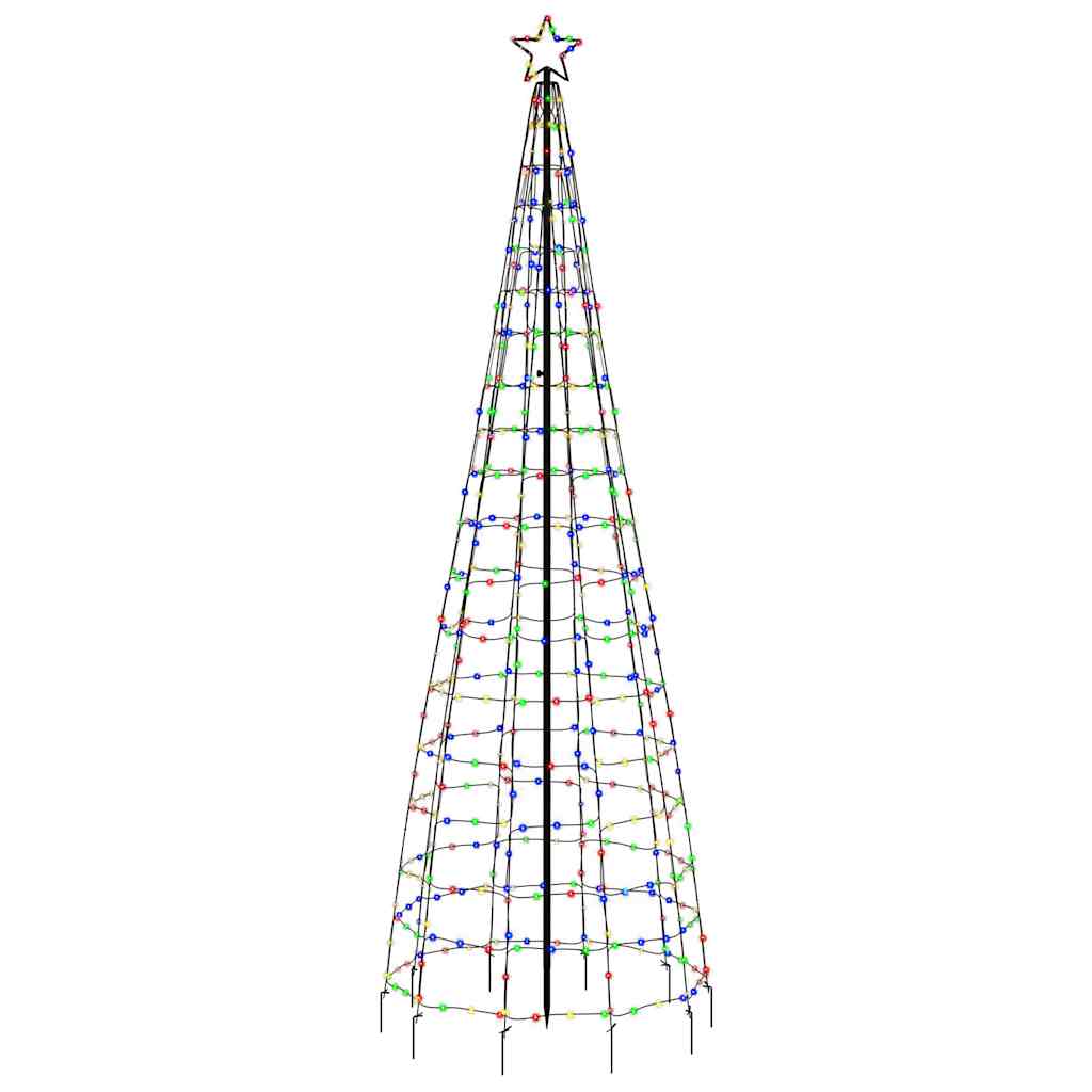 Tall metal frame Christmas tree with 570 colorful LED lights and a star topper for outdoor use