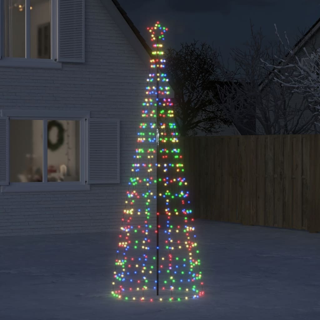 Tall outdoor LED Christmas tree with 570 colorful lights on a metal stand