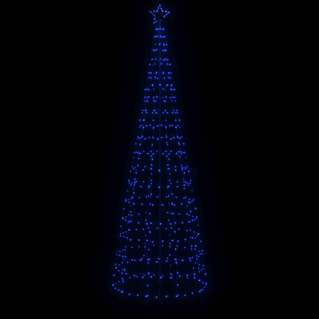 Tall cone-shaped outdoor Christmas tree with 570 blue LED lights and star topper