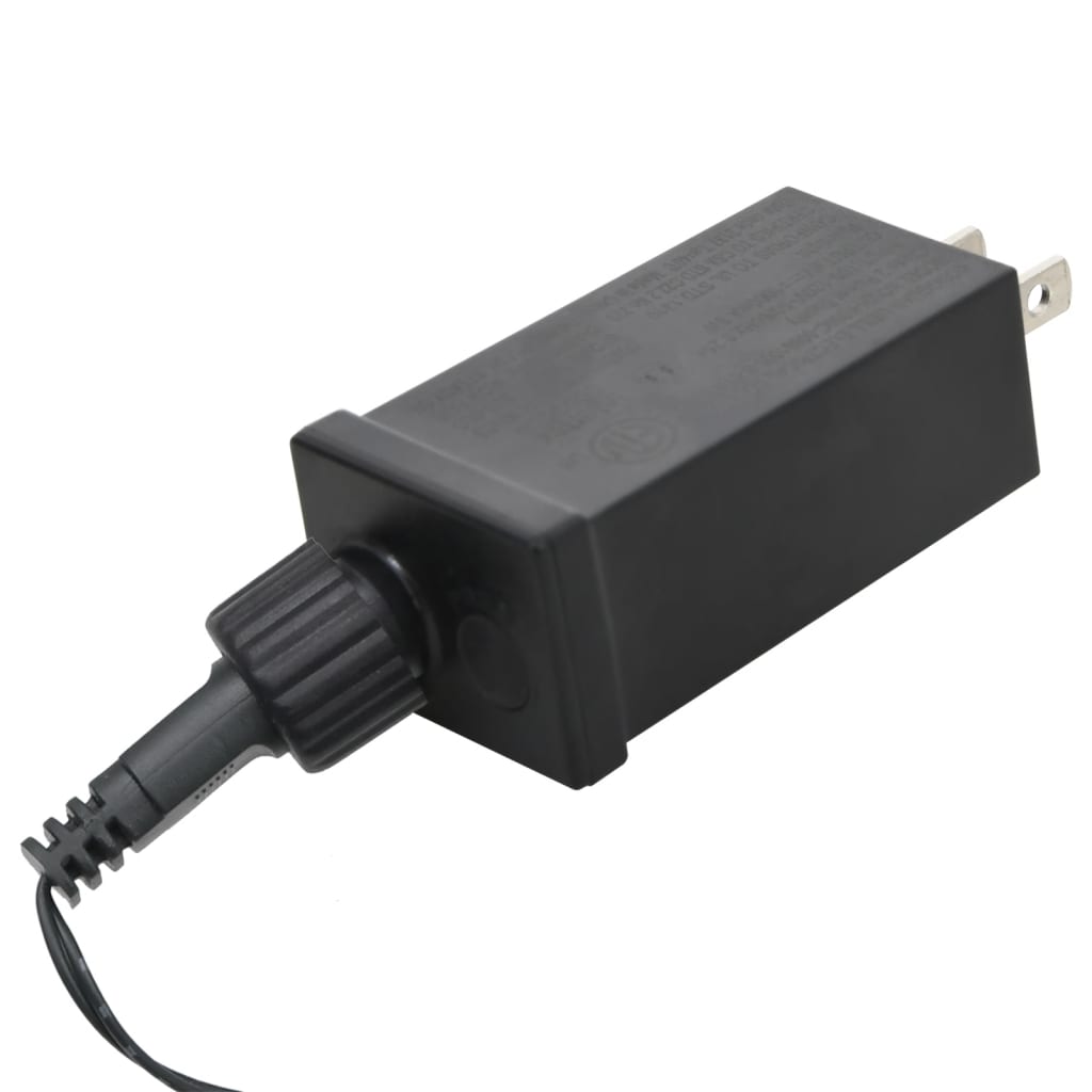 Black outdoor LED Christmas tree power adapter with plug and cord.