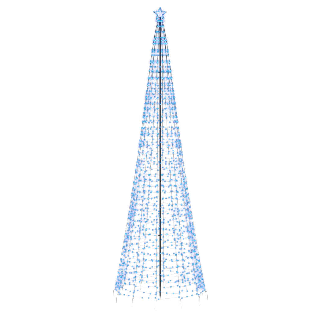 A tall 196.9-inch blue LED Christmas tree with 1554 lights and a star topper.