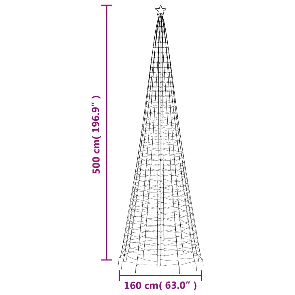 Tall LED Christmas tree frame with 1554 blue lights and star topper, 196.9 inches high.