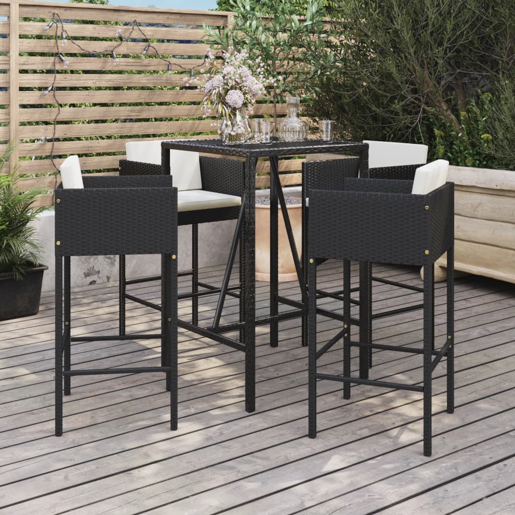Garden Bar Set Black, Cream White PE Rattan, Powder-coated Steel