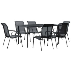 Garden Dining Set Black Powder-Coated Steel Large Ergonomic