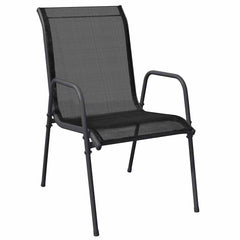 Garden Dining Set Black Powder-Coated Steel Large Ergonomic