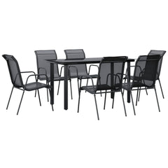 Garden Dining Set Black, Anthracite Steel, Textilene, Tempered Glass