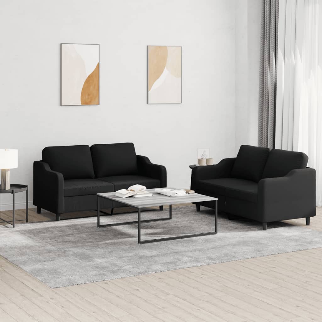Sofa Set Black Fabric (100% polyester), metal, textilene, plywood