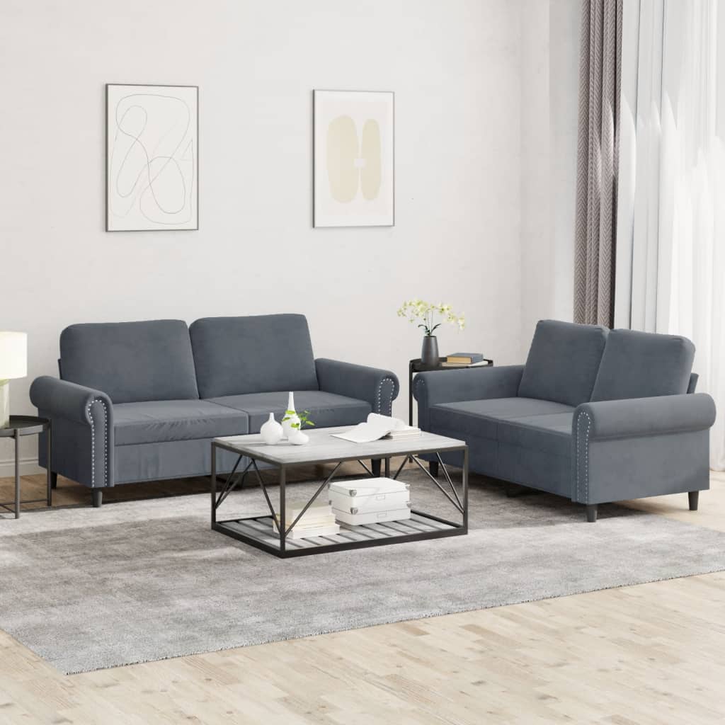 Sofa Set Dark grey Velvet, metal, textilene, plywood 2-Seater