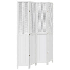 Room Divider 4 Panels White Solid Wood Paulownia