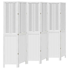 Room Divider 6 Panels White Solid Wood Paulownia