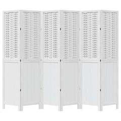 Room Divider 6 Panels White Solid Wood Paulownia