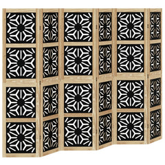 Room Divider 6 Panels Brown and Black Solid Wood Paulownia