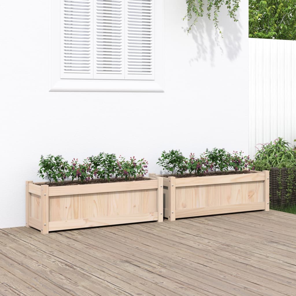 Garden Planter Set of 2 Natural wood Solid pine wood