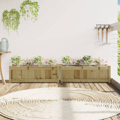 Garden Planter Set of 2 Natural wood finish Solid pine wood Large