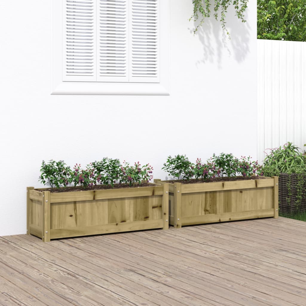 Garden Planter Set of 2 Natural wood finish Solid pine wood Large