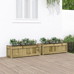 Garden Planter Set of 2 Natural wood finish Solid pine wood Large
