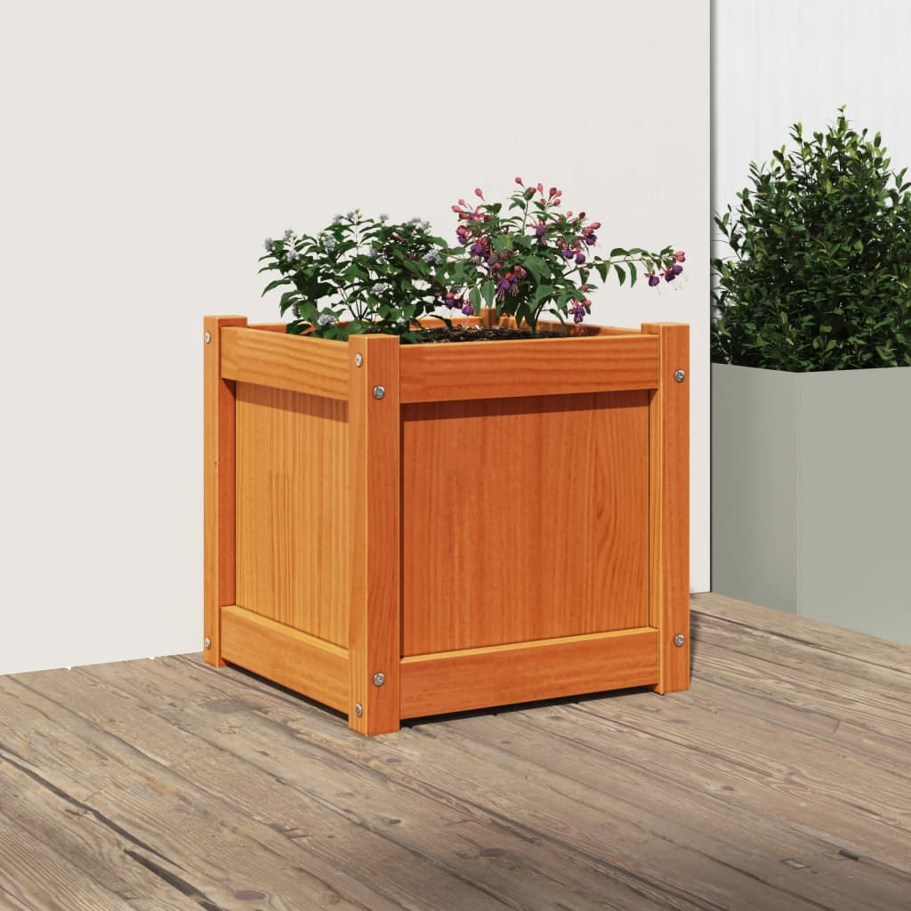 Garden Planter Wax Brown 15.7x15.7x15.7 Solid Wood Pine