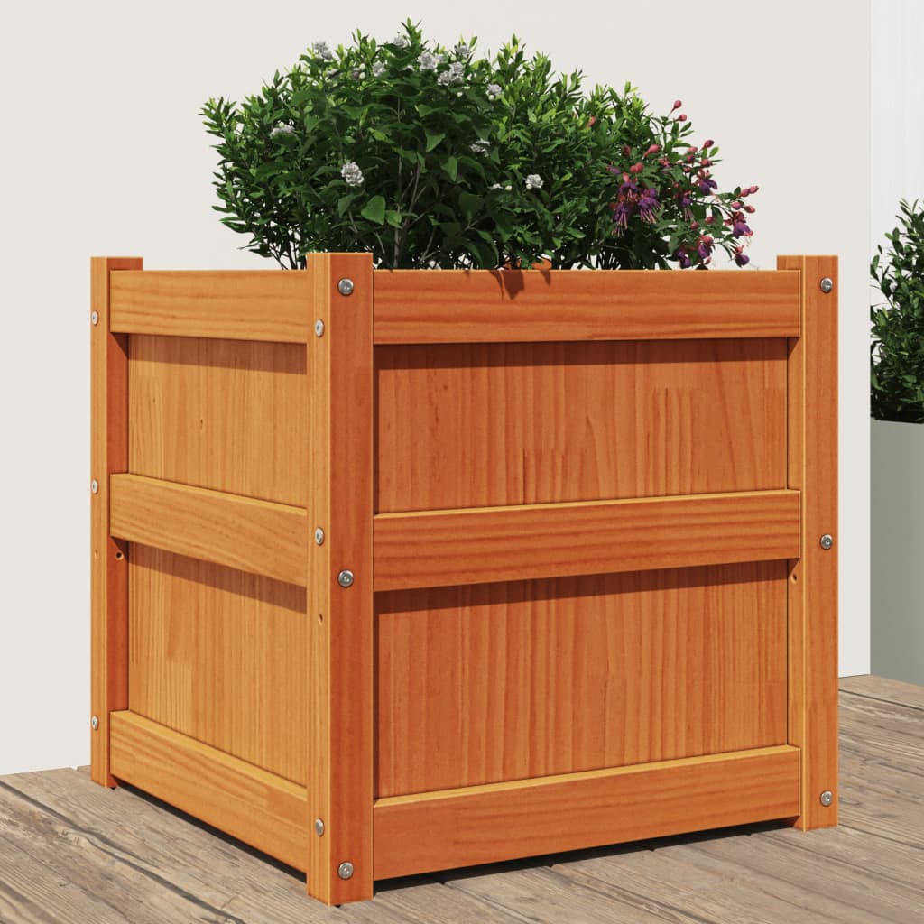 Garden Planter Wax Brown 19.7x19.7x19.7 Solid Wood Pine