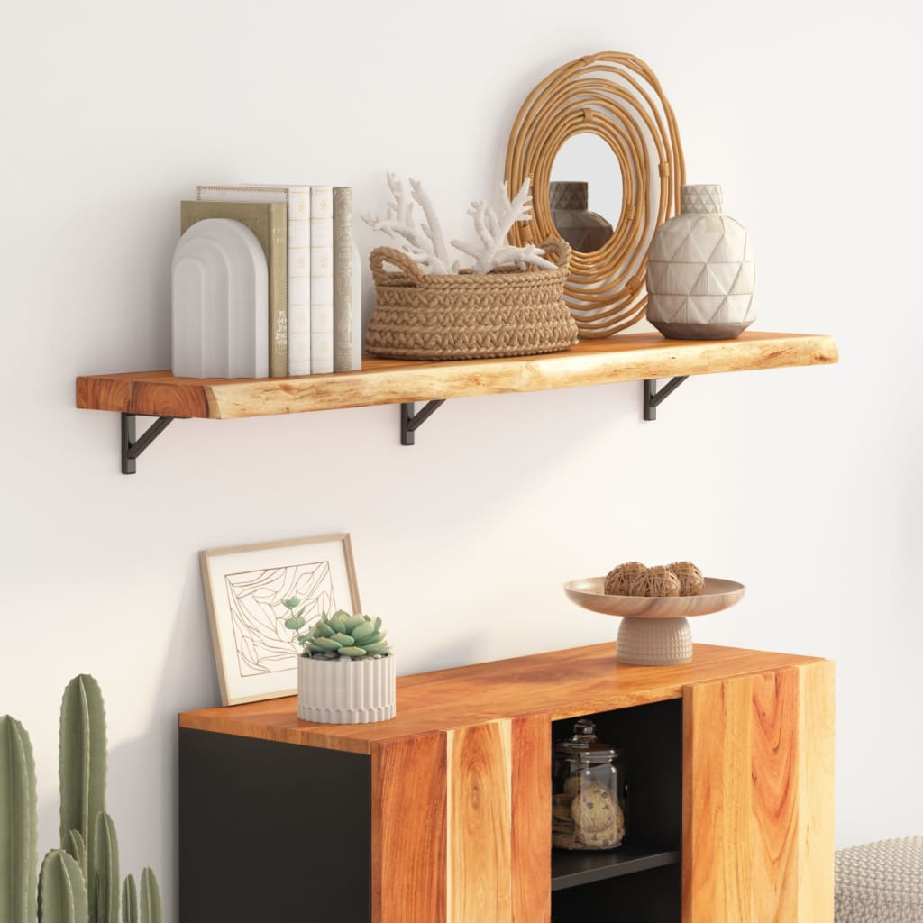 Wall Shelf Natural Solid Acacia Wood 43.3 x 11.8 x 1.5 in Durable