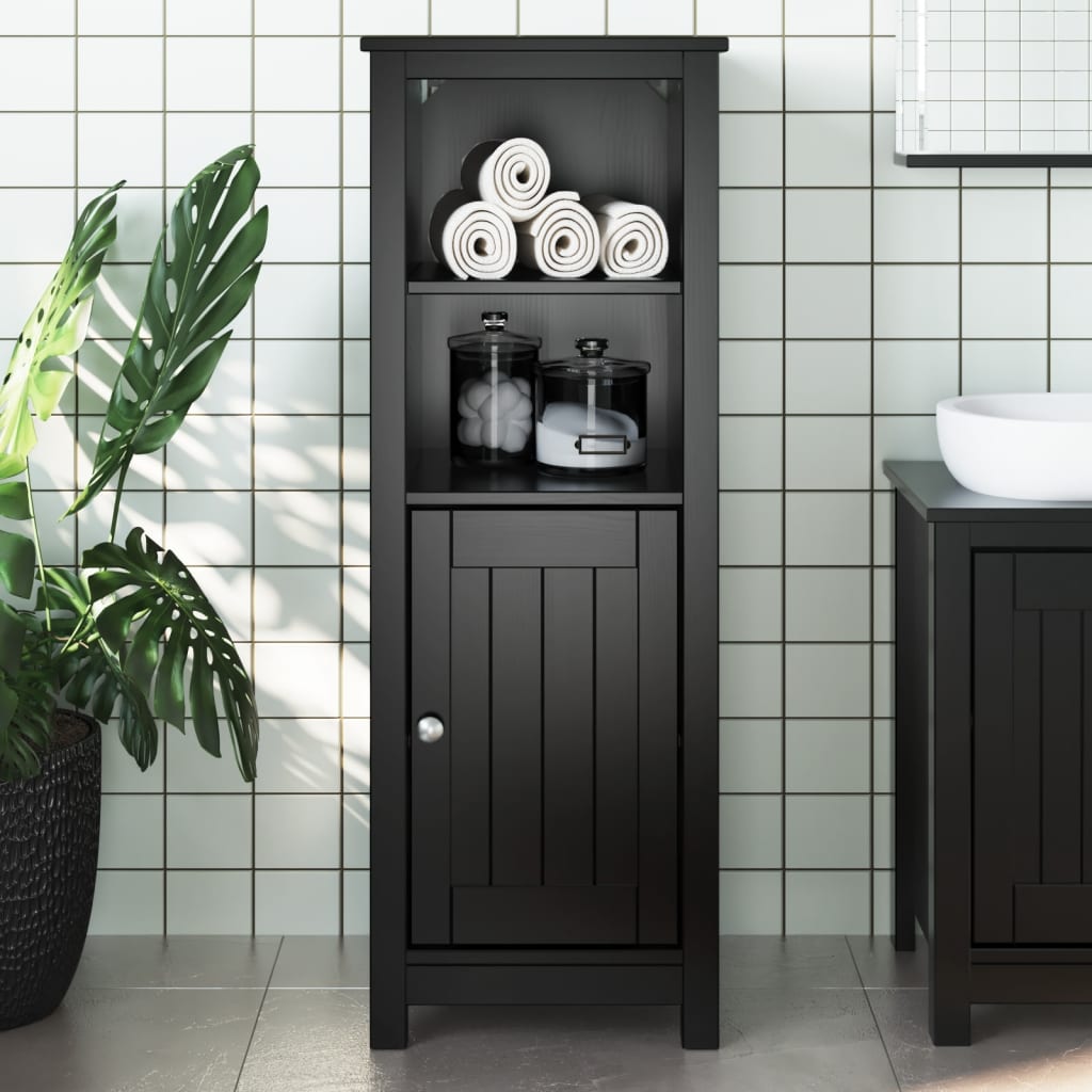 Bathroom Cabinet Black Solid pine wood, engineered wood, metal