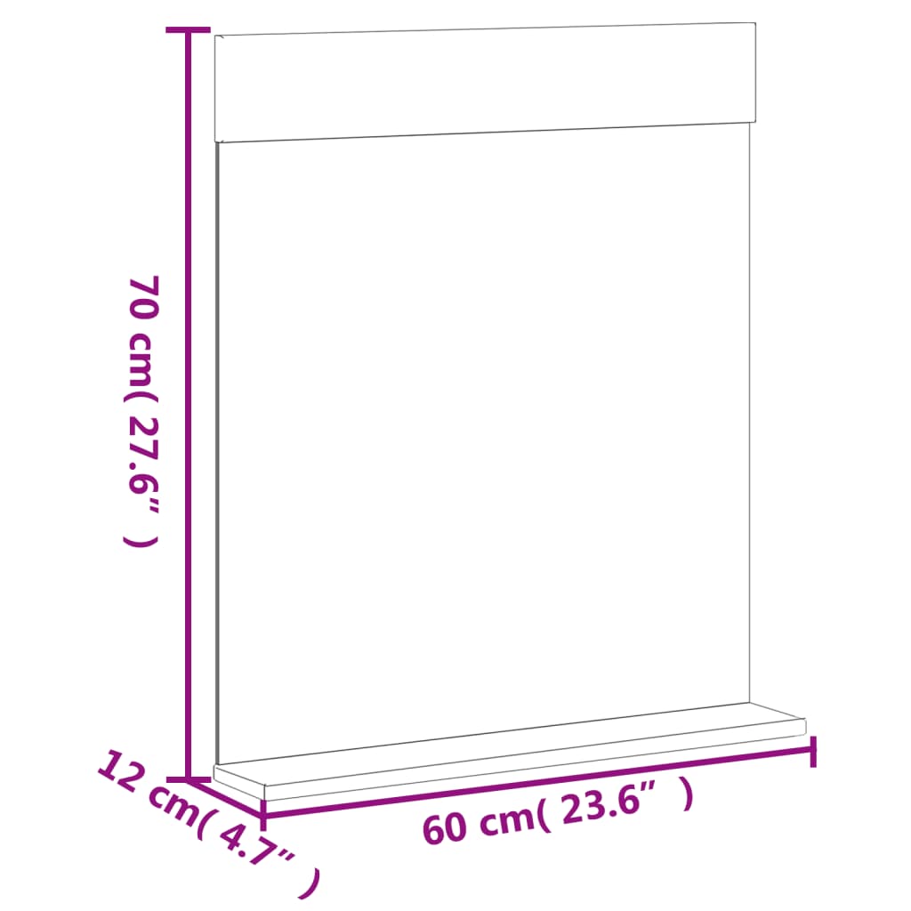 Bathroom Mirror with Shelf BERG White 23.6x4.7x27.6 Solid Wood