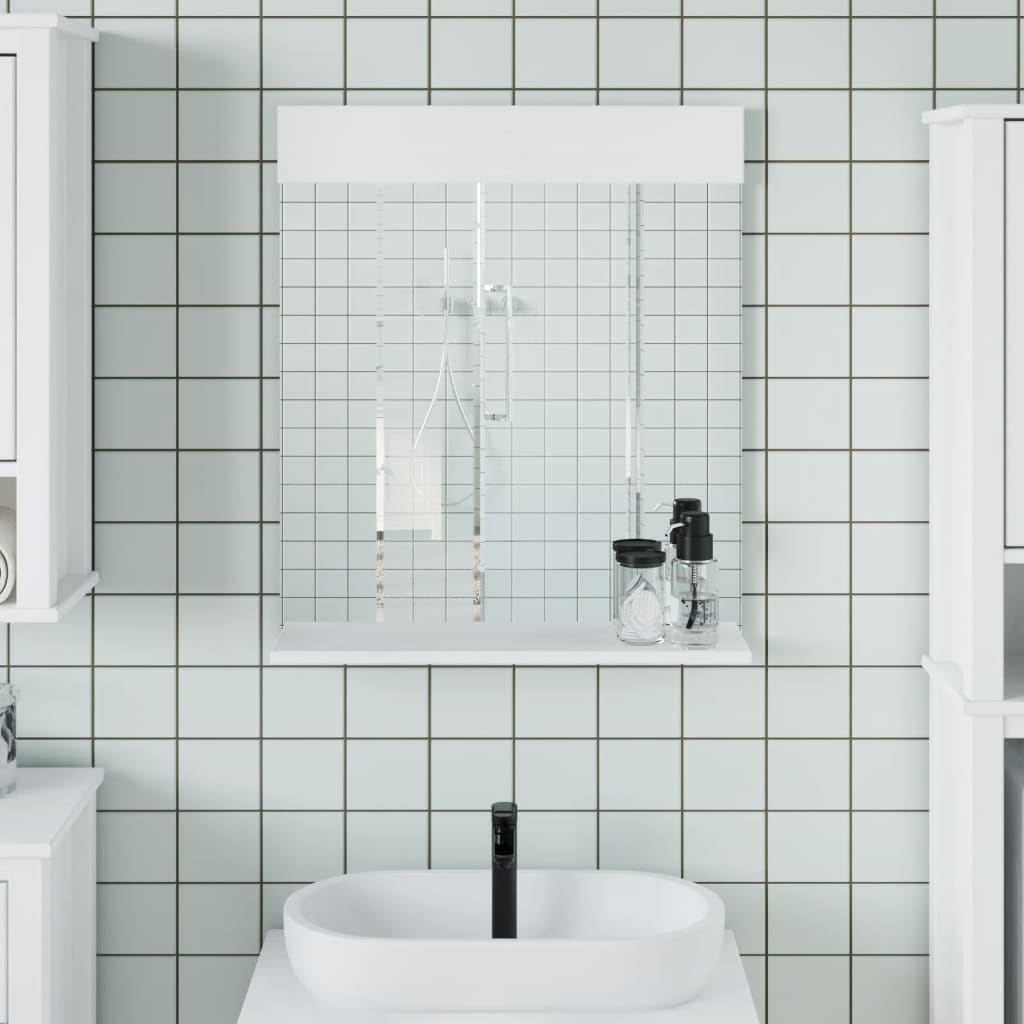 Bathroom Mirror with Shelf BERG White 23.6x4.7x27.6 Solid Wood