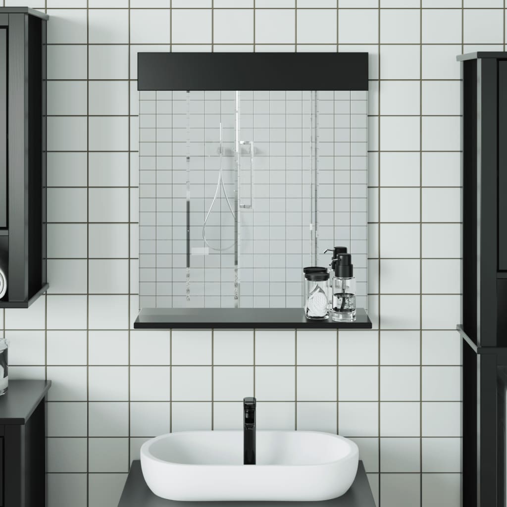 Bathroom Mirror with Shelf BERG Black 23.6x4.7x27.6 Solid Wood